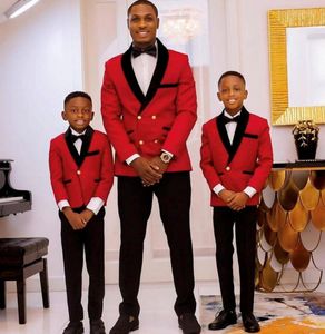Tuxedos de desgaste formal do garoto de anel de lapela entalhados para festa infantil para festa de casamento (jaqueta vermelha+ calça preta+ arco)
