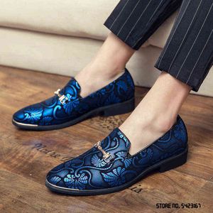 Dress Shoes New Men Leather For Luxury British Gold Blue National Pattern Oxfords Classic Gentleman Wedding Prom 220223