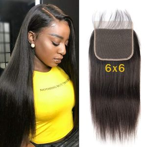 6x6 Transparent Lace Closure Brazilian Straight Human Hair Pre Plucked With Baby Hair