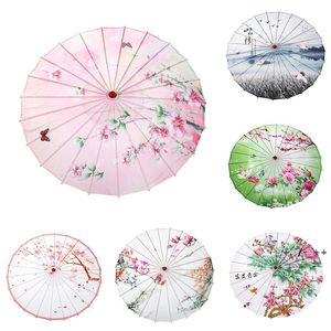 Retro Manual Oil Paper Umbrellas Long Handle Dance Performance Craft Umbrella Fashion Printing Waterproof Props Parasol BBF14173