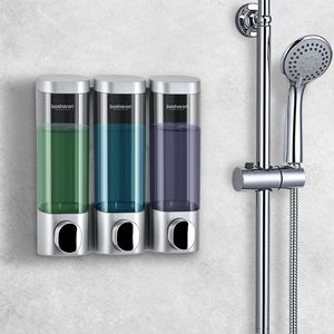 Dispenser di sapone a parete Bottiglie di shampoo a triplo detersivo Dispenser di gel doccia 300ml Plastica Home Hotel Accessori per il bagno Y200407