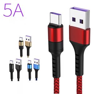 1m 2m Tipo C Cabos Super Rápido Carregamento 5A USB Cabo de Dados de Carregamento para Telefone Celular