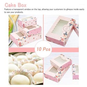 Brocada de presente 10 PCs Caixa de papel com janela de casamento rosa rosa rosa kraft bolo bolo de embalagem biscoitos cupcake1