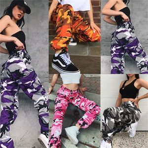 Pantalon Femme Lose Sexy Pants女性迷彩パンクズボンピンクカモオレンジパープルピンクスウェットパンツヒップホップダンスバギーパンツ201228