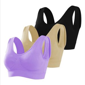 AHH GENIE STRA, BUST SHAPPER, 3-paketi Kesintisiz spor sutyen wirefree yoga bras kadınlar için çıkarılabilir pedleri ile, 3 adet balck-mor-çıplak renk