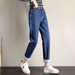 Lose Winter Jeans Weibliche Hohe Taille Jeans Gerade Verdicken Warme Jeans Für Frau Casual Samt Hosen