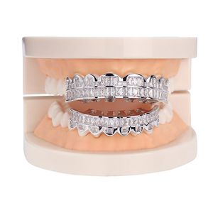 Wholesale silver grill mouth for sale - Group buy new baguette charming classic set teeth grillz top bottom silver color grills dental mouth hip hop fashion jewelry rapper jewelry hip hop