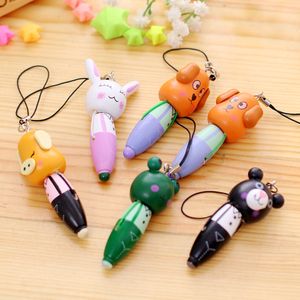 Wooden cartoon animal carry wooden short pen / mobile phone pendant / cartoon wooden ball pen stationery