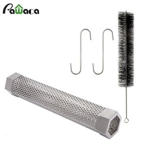 Wholesale bbq s resale online - Stainless Steel Pellet Smoker Tube Set BBQ Grill Hot Cold Smoking Mesh Tube Smoke Generator Pellet Smoker with Brush and S hook T200506
