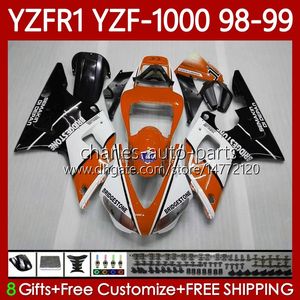 OEM-Verkleidungen für Yamaha YZF-R1 YZF1000 Orange Weiß YZF R 1 1000 CC YZFR1 98 99 00 01 Karosserie 82No.101 YZF R1 1000CC 1998 1999 2000 2001 YZF-1000 98–01 Motorrad-Bodykit