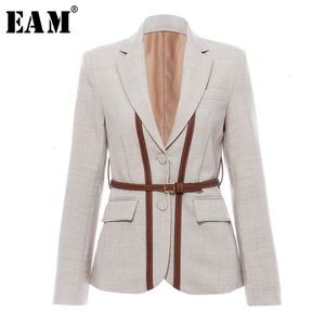 [EAM] Kadınlar Bölünmüş PU Deri Kısa Kısa Blazer Yeni Yaka Uzun Kollu Gevşek Fit Ceket Moda Gelgit İlkbahar Sonbahar 1 K458 201023