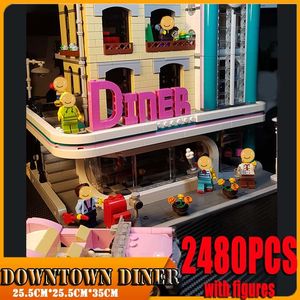 2480PCS City Street Downtown Diner Building Blocks Bricks Figures Toy Model Cute