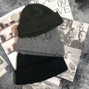 Cappelli da uomo Berretti autunnali e invernali INS Cappello traforato in lana lavorata a maglia calda tinta unita tinta unita