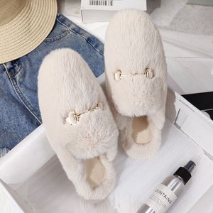 Winter Women House Slippers Faux Fur Fashion Warm Shoes Woman Slip on Flats Female Slides Black Pink cozy home furry slippers 201127