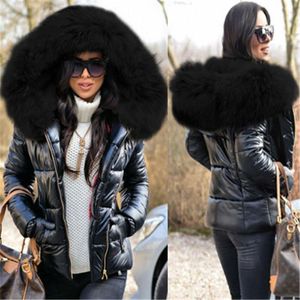 숙녀 PU 다운 재킷 패션 트렌드 긴 소매 광택 지퍼 짧은 패딩 자켓 디자이너 겨울 여성 새로운 캐주얼 슬림 후드 코트