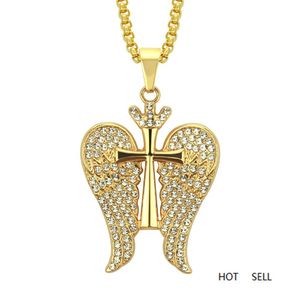 Hip Hop Angel wings gold Pendants Necklaces & Pendants Bling Bling Iced Out Crystal Necklaces Stainless Steel Rope Chain
