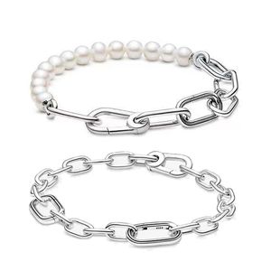 Me Link Chain Freshwater Cultured Pearl Armband voor Vrouwen Girl Gift Real Zilver Verstelbare Ovale Cirkels Sieraden Trend