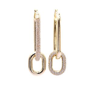 Mode nya ins lyxdesigner diamant zirkonia kopparkedja geometriskt klipp på örhängen för kvinnliga flickor gåvor s925 silverpost