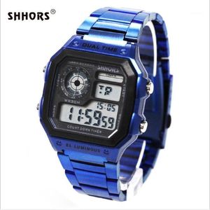 Armbanduhren Mode Marke Shhors Uhr Männer LED Digital Uhren Sport Elektronische Armbanduhr Blau Reloj Hombre 20211