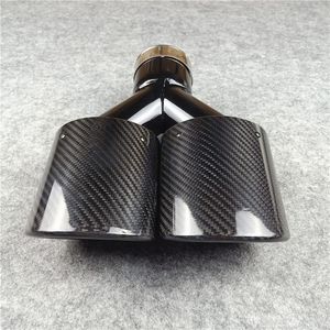 Y MODELO DE ESCAVO DE ESCAVO Ponta Do Carro Universal Glossy Black Carbon Fibra + Aço Inoxidável Fora 75 * 105/95 * 115mm