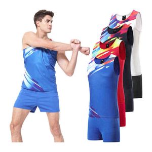 Eşofman Takım Elbise Erkekler Hızlı Kurutma Şort Yelek Koşu Ekipmanları Baskılar Sprint Maraton Parça ve Alan Eğitim Setleri Y1221