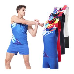 Tracksuit Suits Men Quick Drying Shorts Vest Running Equipment Prints Sprint Marathon Track And Field Training Sets Y1221