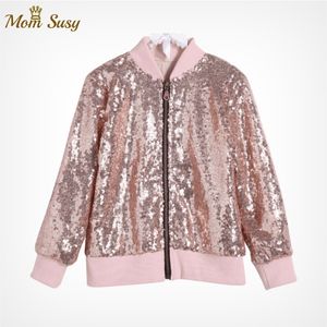 Girls Sequins Jacket Spring Autumn Cotton Outerwear Kids Long Sleeve Coat Children Solid Shiny Clothes 201106