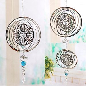 Dekorativa föremål figurer 3d metall vikning roterande vind chime med spiral boll inomhus dekoration hänge