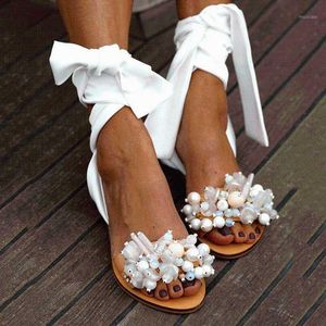 2020 Sandalet Kadın Düz Sandalet Ayak Bileği Strap El yapımı Boncuklu Özel Kadın Ayakkabıları Plaj Plus Boyut 35-431