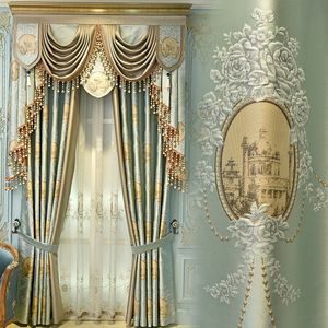 European American jacquard curtain for living room bedroom villa high-end artificial silk French pelmet valance curtains LJ201224