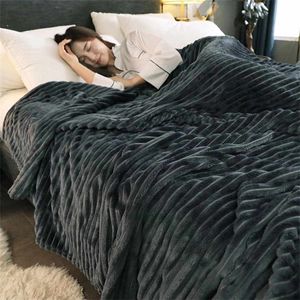 Zachte volwassen bed deken dekking winter warme steek pluizig bed massief gestreepte gooien dekens flanel fleece linnen sprei voor sofa slaapkamer