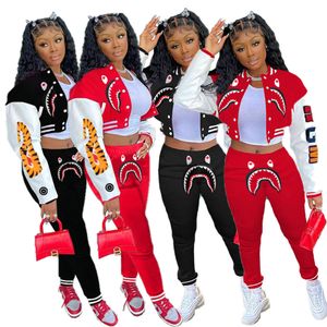 Primavera Donna Tute Uniforme da baseball 2 pezzi Set Abiti Manica lunga Abbigliamento sportivo Jogging Tuta sportiva Moda Cardigan K8611