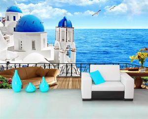 Romantic Landscape 3d Wallpaper Aegean Sea Beautiful Balcony Landscape Background Wall Modern Mural 3d Wallpaper