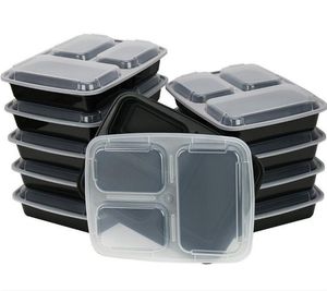 10Pcs Meal Prep Containers Plastic Food Storage Reusable Microwavable 3 Compartment Food Container with Lid Microwavable Y1116229d