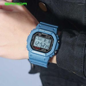 2019 Новые джинсовые Sanda Sport Sport Digital Watch G Стиль Светодиодные Мужские Часы Водонепроницаемый сопротивляют Часы Relogio Masculino Esportivo1