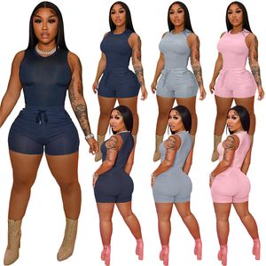 Venda Por Atacado Outfits de Verão Mulheres Tracksuits Sólidos Dois Peça Sem Mangas Camiseta Camisa Vest Shorts Casual Correspondência Conjunto Jogo Jogging Ternos 2xl Sportswear 7027