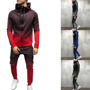 Mäns Tracksuits Men Trend Fritid Sport Gym Running Höst Outfit Mens Hooded Top Fitness Bodybuilding Male Zipper Suit