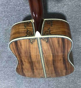 Kundenspezifische 41-Zoll-Koa-Folk-Akustikgitarre aus echtem Abalone-Ebenholz mit eingelegtem Koa-Griffbrett