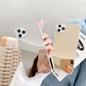 Mirror Phone Case Make Up Sockproof TPU PC Acrylic Back Cover för iPhone 15 14 13 12 Mini 11 Pro X Xs Max XR 7 8 Plus SE DHL