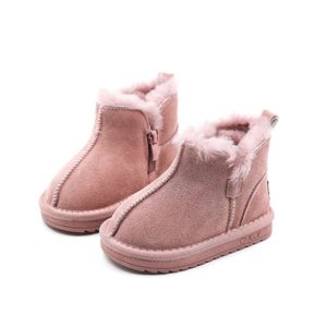 2020 New Winter Children Snow Boots Genuine Leather Wool Girls Boots Plush Boy Warm Shoes Fashion Kids Boots Baby Toddler Shoes LJ200911