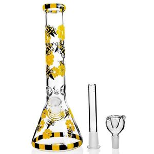 Gul bee bong hookahs rökning rörbägare bong heady dab rigs chicha dabber unika glas vatten bongs med 14mm led