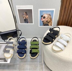 Espadrilles女性夏のスリッパデザイナー厚い底女性スライドビーチサンダルバケーションメッシュ特許カーフスキンシューズ