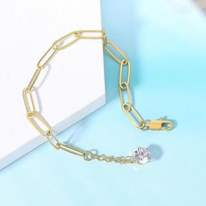 Modische Edelstahl-Zirkon-Armbänder, 18 Karat vergoldete Gliederkette für Damen-Büroklammer-Armband