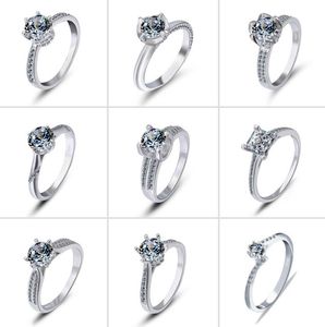 Anel de prata 925 anel de noivado de diamante princesa corta anéis 925 cúbico Zirconia Sterling Silver Anel Wed