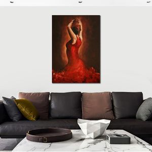 Pittura decorativa che balla donna ballerini di flamenco spagnolo opere d'arte su tela per la decorazione della parete dipinta a mano ad olio di alta qualità