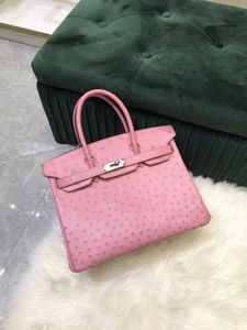 Bolsa de avestruz rosa bolsa de luxo cm couro importado totalmente feito à mão linha de cera stitiching mais produtos de marca pls check out ig