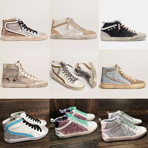 Golden Sneakers Woman high top style shoes Mid Slide Star Leather Trainers Sequin superstar Classic White Do-old Dirty Men shoe