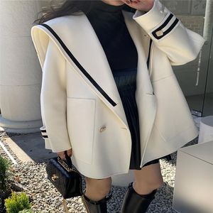 Women's Jackets Sailor Collar Simple Solid Double-breasted For Ladies Vintage Elegant All-match Outgoing Wide-waisted Fur Coat Winter