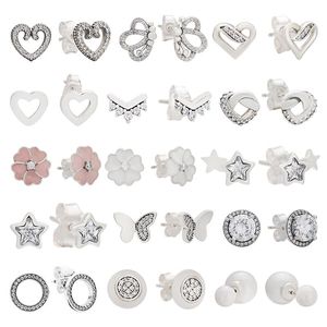Wholesale butterfly blossoms for sale - Group buy Stud Lomeo Silver Heart Intertwined One Side Diamond Butterfly Cherry Blossom Star Shining Simple Earrings Female