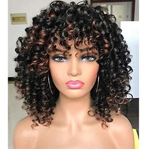 Ombre Brown 360 Lace Frontal Perücken mit Pony Bouncy Curly Lace Fronts Human Hair Wig 13x6 Front 180density Short Fringe Wig